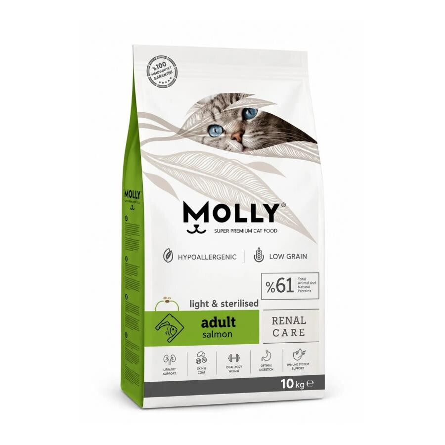 Molly Düşük Tahıllı Hypoallergenic Somonlu Light Kısırlaştırılmış Yetişkin Kedi Maması 10 KG | SRC: Barcode: 8680542874400